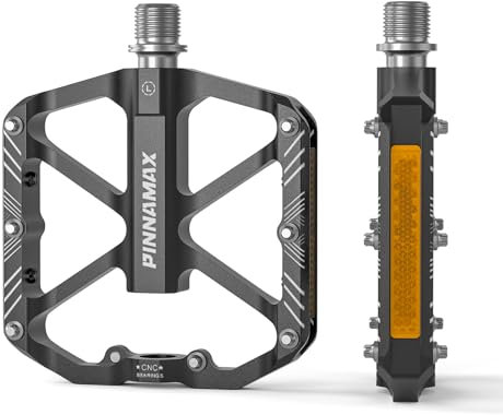 PINNAMAX Fahrrad Pedale, 9/16 Zoll, CNC-Aluminiumlegierung, Antirutsch, für Mountainbike, BMX, E-Bike, Rennrad (Schwarz)