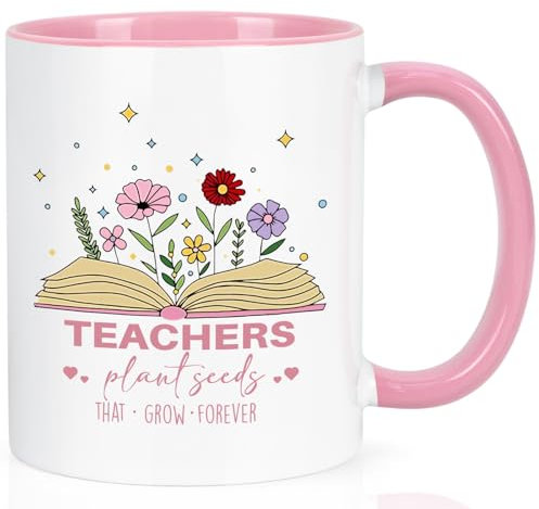 Joymaking Teacher Gifts Coffee Mug Thank You Gifts for Women Christmas Birthday Gift for Teacher Mug - Teachers Plant Seeds taht Grow Forever, 11 oz Coffee Mug for Best Teachers, Pink