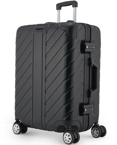 LETTOO 55x40x20 Handgepäckkoffer| Reisekoffer mit Rollen - Extrem Stabiler Trolley Koffer mit Laptoptaschen-Befestigung [WASSERGESCHÜTZT] mit Eckenschutz (schwarz, Handgepäck 20 Zoll)