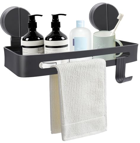 Noviatrix Duschablage Saugnapf, Lochloser Saugnapf Shampoo Halterung für Dusche, Hängeregal Bad Mit Vier Haken, Ablage Dusche für Bad, Küche