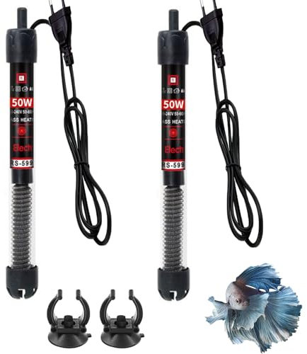 GERUI Lot de 2 chauffages d'aquarium 50 W (30 à 60 l) puissants avec bouton de réglage de la température pour réservoirs de poissons et aquariums