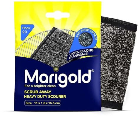 Marigold Scrub Away Heavy Duty Scourer Sponge 20 Pack – Non Scratch, Easy Grip Stainless Steel Scrubbing Scouring Pad for Washing Up, Cleaning Pots & Pans