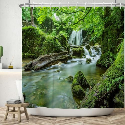 PUOJIEAT Duschvorhang 300x200 Wald, Duschvorhang Anti-schimmel Natürliche Landschaft 3D Duschvorhänge Waschbar für Badezimmer Badewannen mit 12 Ringe 504-FG