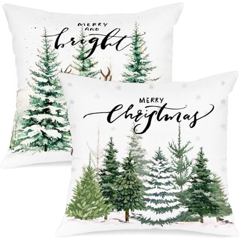 Lanpn 80x80 Quadratischer Weihnachten Kissenbezüge 2 Stück, Wald Rentier Weiß WeihnachtsKissenbezüge Kissenhülle für Wohnzimmer Sofa Weihnachten Heimdekoration