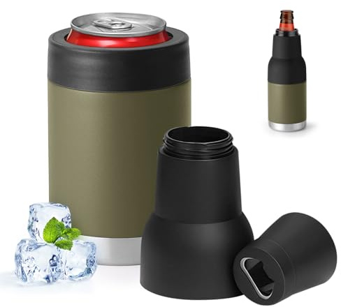 Enfriador de latas 3 en 1 al vacío de doble pared de boca ancha de 12 oz (355 ml), 14 oz (414 ml) y 16 oz (473 ml), con tapa extendida y abridor de botellas, de acero inoxidable aislado, mantiene las