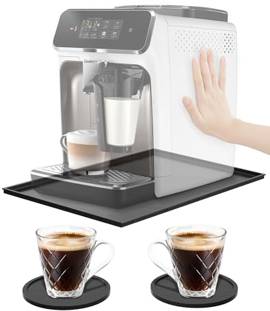 Silikonmatte Kaffeevollautomaten Unterlage Küchenmaschinen 47x29cm Silikonunterlage Kaffee Matte kompatibel mit De Longhi Magnifica Philips LatteGo - Inkl. 1 Kaffeematte, 2 Untersetzer