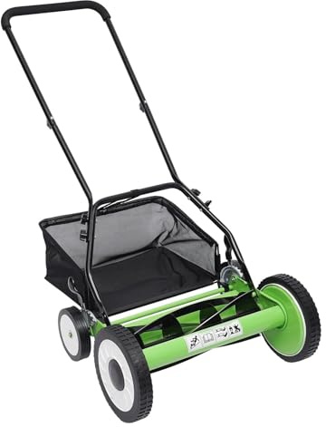 Tondeuse à gazon manuelle de 40,6 cm avec récupérateur d'herbe, tondeuse à gazon sans fil à 5 lames, 9 positions réglables, hauteur réglable, coupe-herbe efficace pour un entretien facile de la