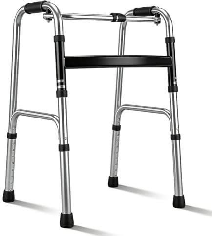 Gehgestell aus Aluminium, Höhenverstellbares Gehbock, Leicht Faltbare Gehhilfe für Senioren und Erwachsene, Rollator Ohne Rollen mit Rutschfesten Fußpolstern für Wohnung und Unterwegs
