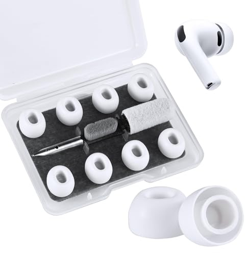 Lukvcoe 4 Paar Ersatz Silikon Ohrstöpsel Ear Tips für AirPods Pro 3 (3. Generation 2025), Earplugs mit Geräuschreduktionsloch & Reinigungsset – Air Pod Pro3 Zubehör - (Weiß/S)