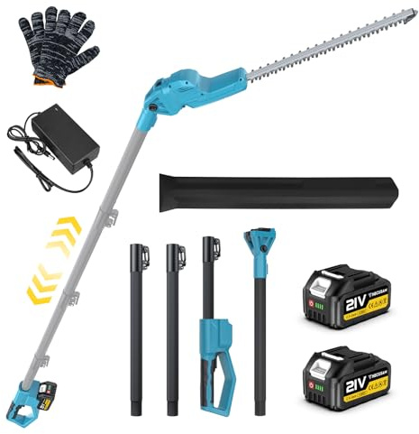 Profi Elektro Teleskop Heckenschere Elektrisch mit 4.0Ah Akku, 52cm Doppelseitige Klinge, Bürstenloser Motor, 2.7 m Reichweite, 180° abwinkelbarem Kopf zum Schneiden von Hecken
