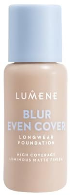 LUMENE Blur Even Cover Foundation | Hochdeckende, leichte Flüssigfoundation mit strahlendem, mattem Finish | 16 Stunden Halt | Niacinamid & nordische Heidelbeere | Parfümfrei | Farbton 1.75 | 30 ml