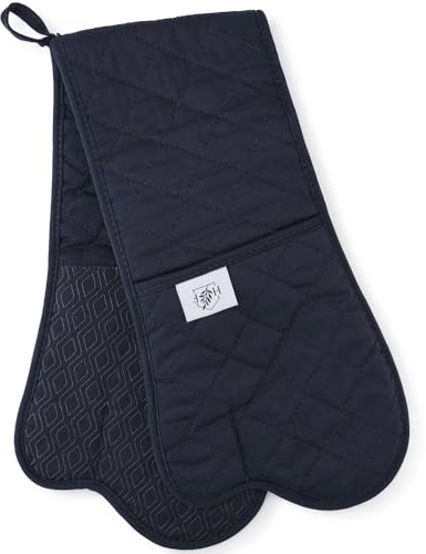 Homefolk Double Oven Gloves – Heat Resistant Silicone Grip Oven Mitts for Cooking, Baking & BBQ – Waterproof, Non Slip, Quilted Design – Professional Kitchen Gloves (1 Pair) (Navy)