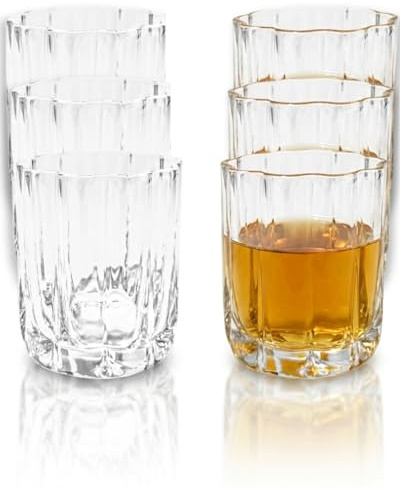 Bavary Luno Trinkgläser Set 250 ml (6x2er), Wassergläser aus klarem Glas– Geriffelte Gläser mit extra dickem Glasboden –Spülmaschinenfest – Kaffeegläser, Iced-Coffee-Gläser, Softdrinks, Saft & Whisky