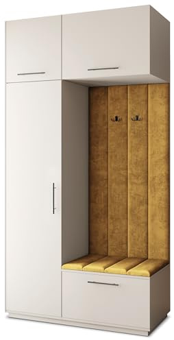 Masseno Flugarderoben Set Rema, Kleiderschrank-Set mit Sitzbank, Garderobenschrank Flur mit 5 Regalböden, Kaschmir