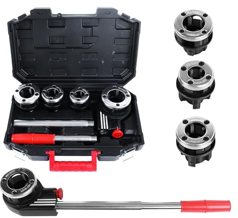 CCLIFE Rohrgewindeschneider Set 7tlg Ratsche 1/2-1 1/4 für Stahlrohre | Mit 4 gehärteten Stahl-Schneidköpfen, Ratschenverlängerung & Koffer für präzise Rohrgewinde bei Sanitär- und Heizungsarbeiten