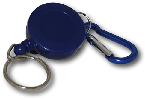 EPOSGEAR Retractable Reel Recoil Pull Key Ring Chain Cord Carabiner Belt Clip Ski Pass ID Card Badge Holder (5 Pack, Blue - Keyring)