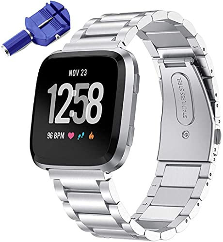 PINHEN Kompatibel mit Fitbit Versa 2 Armband -Edelstahl Metall Ersatzband für Fitbit Versa 3/Sense/Versa Lite (Silver)