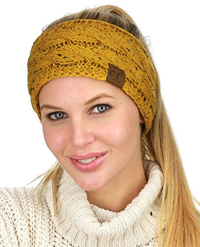 C.C Stirnband, Zopfstrick, warm, flauschiges Futter, wärmt die Ohren im Winter, Konfetti Senfgelb