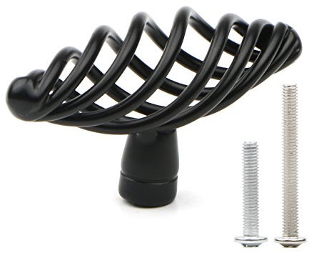 Pxyelec Muted Black Birdcage Nest Twist Cabinet Wardrobe Door Handle Drawer Cupboard Kitchen Dresser Pull Single Hole Door Levers, Black Handles for Drawers Pulls Wardrobe Drawer Handles Pack of 6
