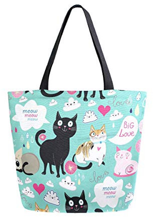 Mnsruu Wiederverwendbare Einkaufstasche für Damen, Motiv: Katze, Kätzchen, Wolke, Sonne, große Handtasche, Schultertasche für Einkaufen, Einkäufe, Reisen, im Freien