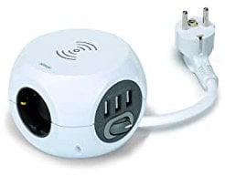 SIMON COMBIBALL - Base de Enchufe Múltiple, Regleta de Enchufes con USB, 6 Tomas de Carga, Ladrón de Enchufes con Interruptor, Carga Inalámbrica Smartphones, Color Blanco