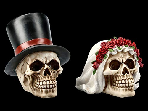 Figuren Shop GmbH Gothic Totenköpfe - Braut & Bräutigam | Fantasy Skull, Totenschädel, Kopf-Skulptur, Dekofigur, Statue, Skulptur