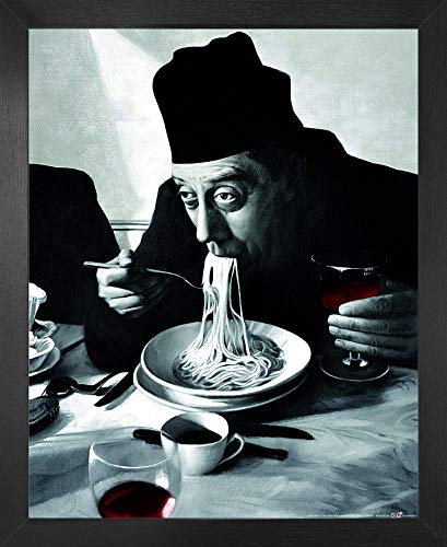 1art1 Kochkunst Poster Kunstdruck Bild und MDF-Rahmen - Spaghetti, Rotwein, Don Camillo (50 x 40cm)
