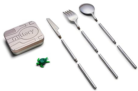 Outlery | Portable & Reusable Stainless Steel Travel Cutlery Set With Case For Camping, Picnic, Office and On-The-Go (Pocket Sized Flatware Set)
