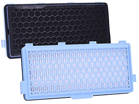 Wessper 2x Filtro Activo HEPA SF-AH 50 Adatti per Aspirapolvere per Miele S4000 S4210 S5000, Complete C2 C3, Compact C1, Filtra Efficacemente i Cattivi Odori - 2x Filtro Hepa + 2x Filtro Motore