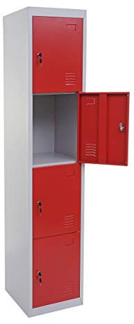 Mendler Schließfach Boston T163, Schließfachschrank Wertfachschrank Spind, Metall 180x38x45cm - rot