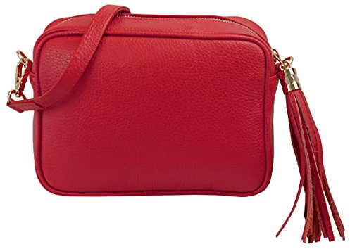 SH Leder Echtleder Umhängetasche mittel kleine Tasche Abendtasche Clutch Crossbody Bag Messenger Handtasche mit Reißverschluss 21x15cm Chiara G209 (Rot)