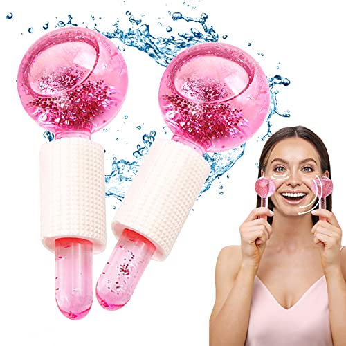 Miioto 2 Stück Ice Globes Gesicht, Facial Ice Globes, Facial Roller Massagegeräte, Kühlende Massagebälle für Gesicht für Straffen die Haut, Reduzieren Augenringe, Verbessern die Durchblutung (Rosa)