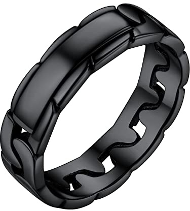 FOCALOOK Damen 4mm breit Band Ring Panzerkette Design Schwarz Ehering Trauring Verlobungsring Partnerring Modeschmuck Accessoire für Hochzeit Verlobung Größe 57 (18.1)