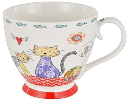 Baroni Home Tasse Petit Déjeuner en Céramique, Grande Tasse à Café, Tasse de Lait et Thé de Petit Déjeuner, Tasse pour le Matin, Tasse avec Anse, 14x11x10 cm, 45 cl, Chats