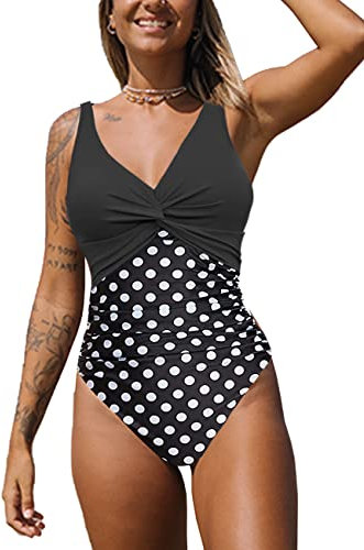 NLAND Costume Intero Donna da Contenitivo Push Up a Vita Alta Costumi con Scollo a V da Bagno Donna Beachwear dello Swimwear Imbottito (Stampato Fronte e Retro, XL)