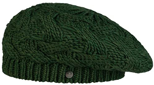 LIERYS Jesila Baskenmütze Damen Strickmütze mit Schurwolle Made in Germany Herbst Winter dunkelgrün One Size