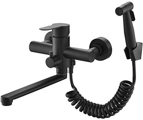Grifo Cocina Pared con Pistola,grifos cocina fregadero pared,Grifo de Para Montaje en Pared Acero Inoxidable 304 Grifos Cocina Fregadero pared(negro)