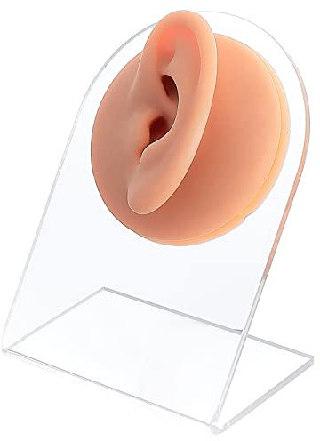OLYCRAFT Linke Ohr Silikon Modell mit Acryl Display Ständer Silikon Ohr Modell Ohr Dekorationen Silikon Ohrimitat Körperteilanzeigen für Punktionspraxis Schmuck Ohrringe Display - 6.4cm Durchmesser