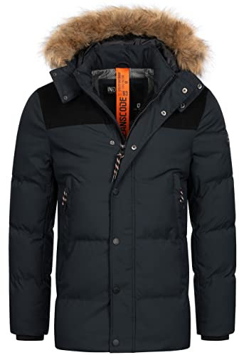 Indicode Herren Hexyl Winterparka Steppjacke mit Kapuze und Corddetails