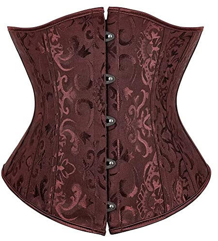 Josamogre Braun Corset Damen Korsett Top Halbbrust Corsage Unterbrust Gothic Vintage Frauen Halloween Große Größen 2XL
