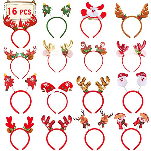 Acevegue 16 Pièces Serre Tete Noel Renne Enfant Adulte, Accessoire Noel Décorations de Noël de Fête, Cadeau de Noel Cadeau Invites Bandeaux de Fête Noël
