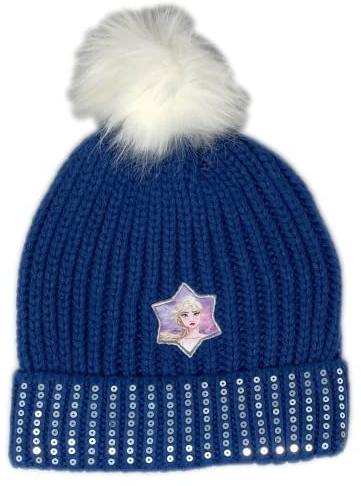 Mütze mit PON PON Frozen, Disney, Elsa, Winterhut für Kinder, Einheitsgröße, Blu, Einheitsgröße