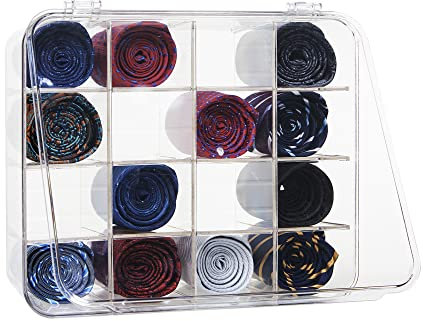 HUHYNN Krawattenhalter-Organizer, transparente Krawatten-Organizer-Box, Acryl-Krawattenständer für 16 Krawatten-Aufbewahrung, Krawattenbox-Organizer für Herren, Krawattenhalter (transparent)