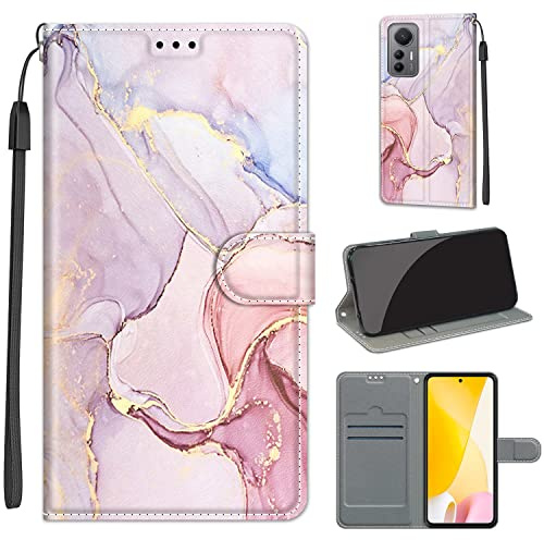 TOMYOU Handyhülle für Xiaomi 12 Lite Hülle, Pink Muster | Standfunktion, Kartenfach, Magnetisch, Stoßfeste Schutzhülle, Flip Leder, Klapphülle