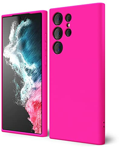 oakxco for Samsung Galaxy S22 Ultra Phone Case Liquid Silicone, Fluorescent Bright Solid Color, Cute Thin Slim Soft Rubber TPU Plain Smooth Gel Matte Protective Cover for Women Girl, Fuchsia Hot Pink