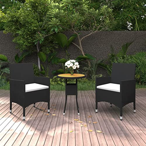 Tidyard 3-TLG. Sitzgruppe Garten Essgruppe Möbelsets Gartenmöbel Set Poly Rattan Sitzgarnitur Rattanmöbel Outdoormöbel Gartengarnitur Outdoor Terasse Poly Rattan Schwarz