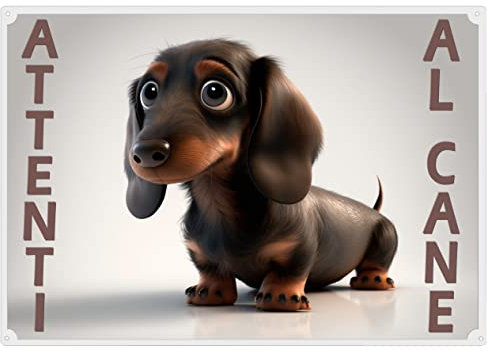 Generico Plaque de portail Attention au chien (teckel drôle), panneau en plastique laminé 22 x 31 cm, convient aux portes et portes sans craindre les intempéries