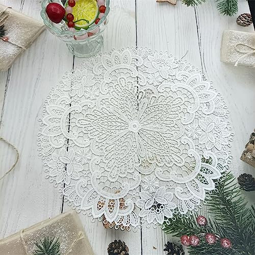4 Stück 26 cm Tischset aus Spitze,Spitzendeckchen Häkeldeckchen Tischdeck,Spitze Runde Stickerei Tisch Tischset,Handarbeit Geklöppelt Spitzendeckchen Placemat,für Küche, Esszimmer,Milchig weiß