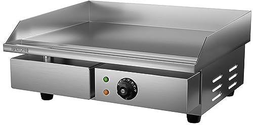 RUYICZB Plancha Eléctrica Profesional De Acero Inoxidable 3000 W 220 V, Placa De Parrilla Hierro Fundido, Lisa Superficie 55X47cm, Termostato 50-300 °C Antisalpicaduras Placa Antiadherente