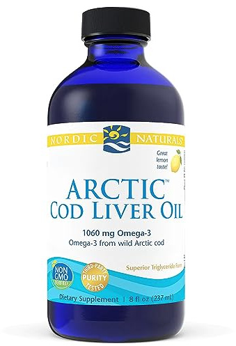 Olio di fegato di merluzzo artico Nordic Naturals, 1060 mg di Omega-3 da olio di fegato di merluzzo, Con EPA e DHA, Gusto limone, 237 ml, Testato in Laboratorio, Senza Soia, Senza Glutine, Non OGM
